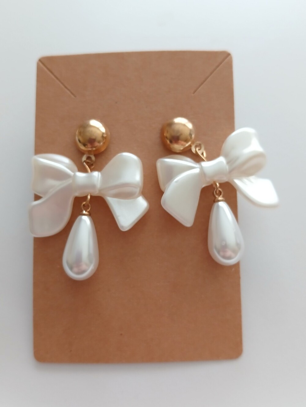 Fashion Jewelry White Bow Pearl Drop Earrings - Picture 3 of 4
